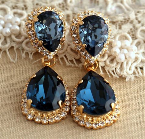 navy blue drop earrings|navy blue chandelier earrings.